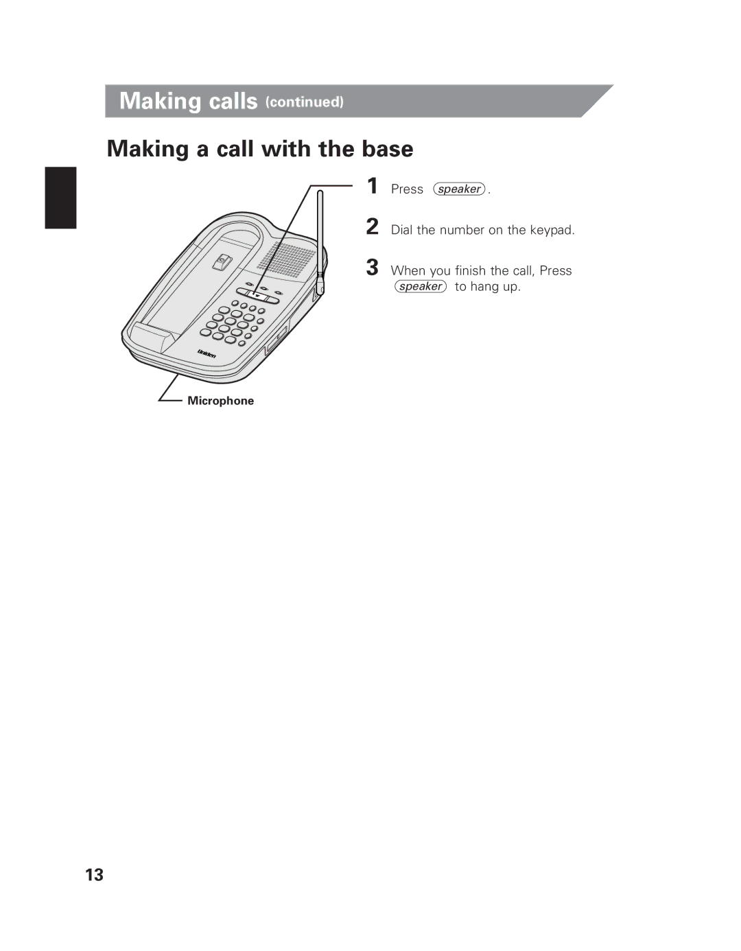 Uniden EXI 8965 owner manual Making a call with the base 