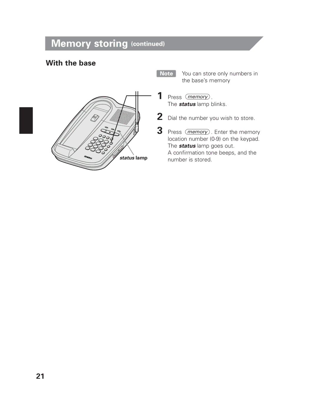 Uniden EXI 8965 owner manual With the base 