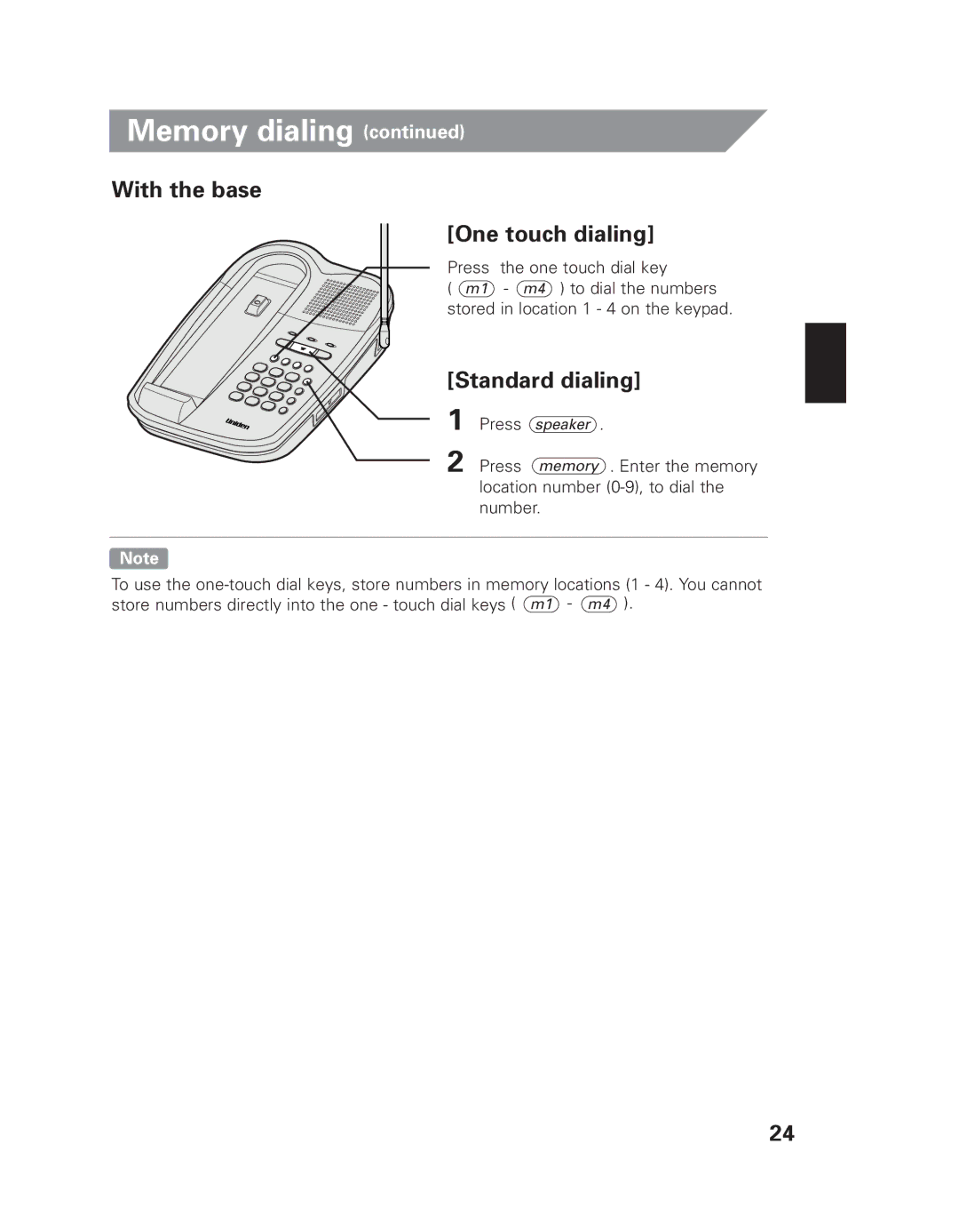 Uniden EXI 8965 owner manual With the base One touch dialing, Standard dialing 