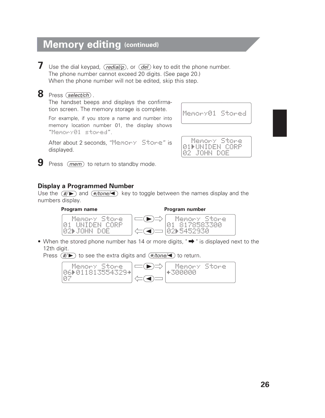 Uniden EXI 8965 owner manual Memory01 Stored 