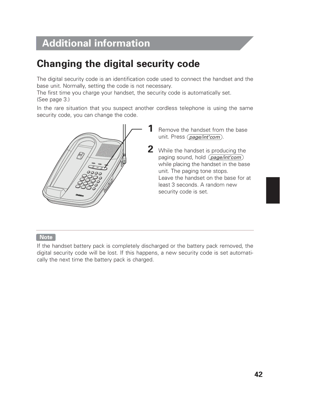 Uniden EXI 8965 owner manual Additional information, Changing the digital security code 