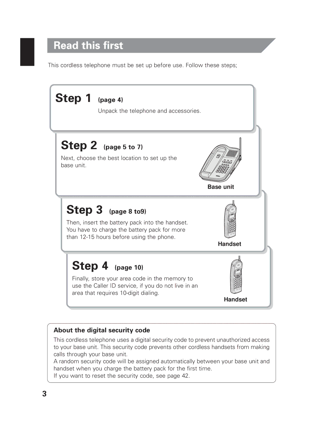 Uniden EXI 8965 owner manual Read this first, 5 to, 8 to9, About the digital security code 