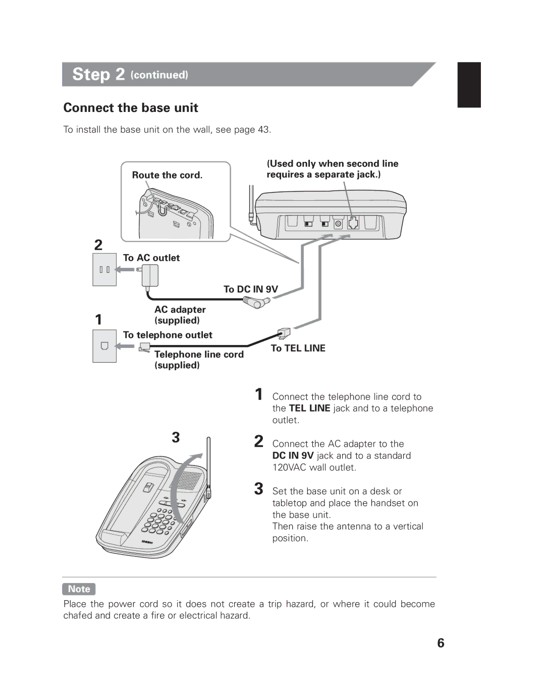 Uniden EXI 8965 owner manual Connect the base unit 