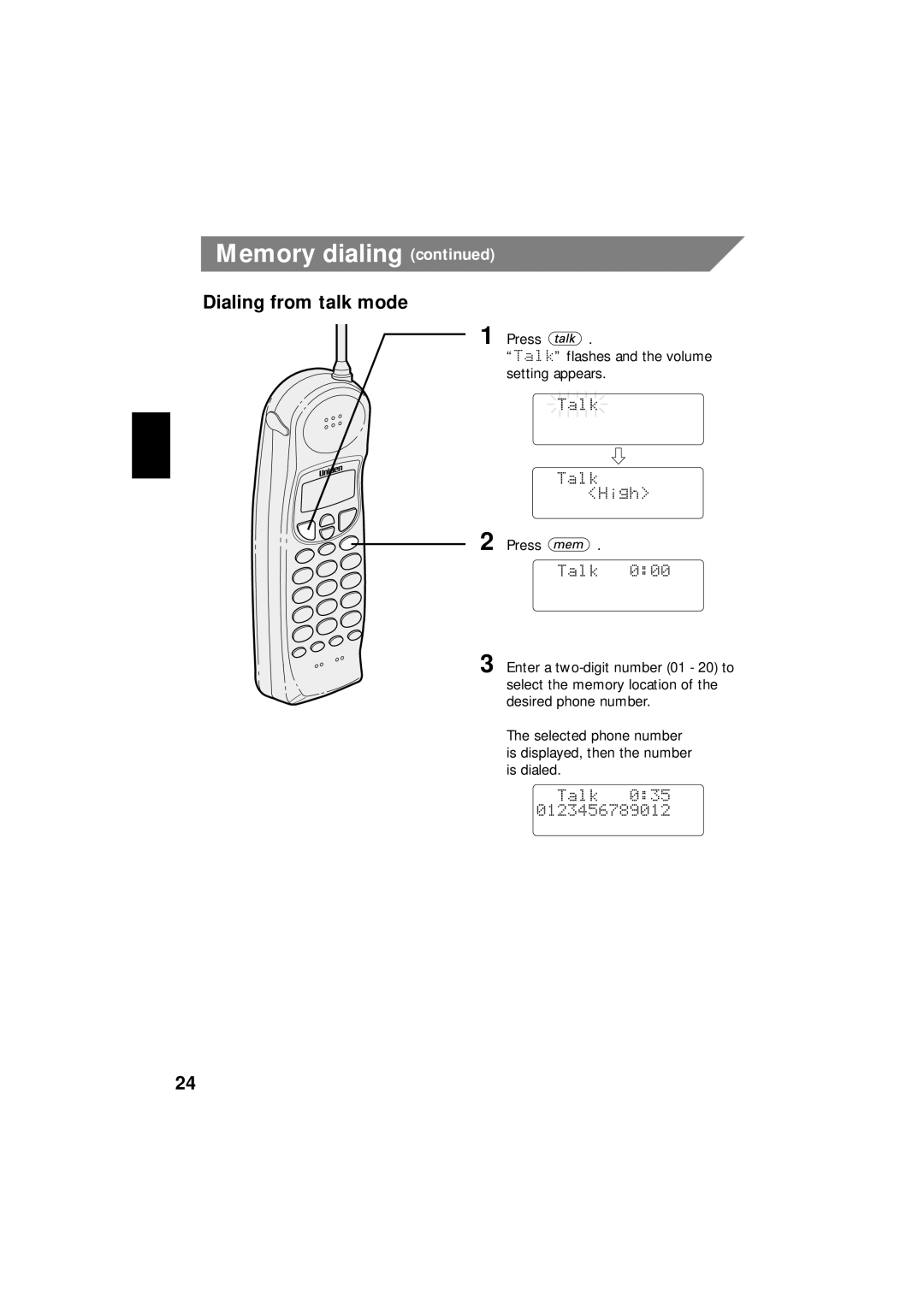 Uniden EXI 8966 manual Dialing from talk mode 