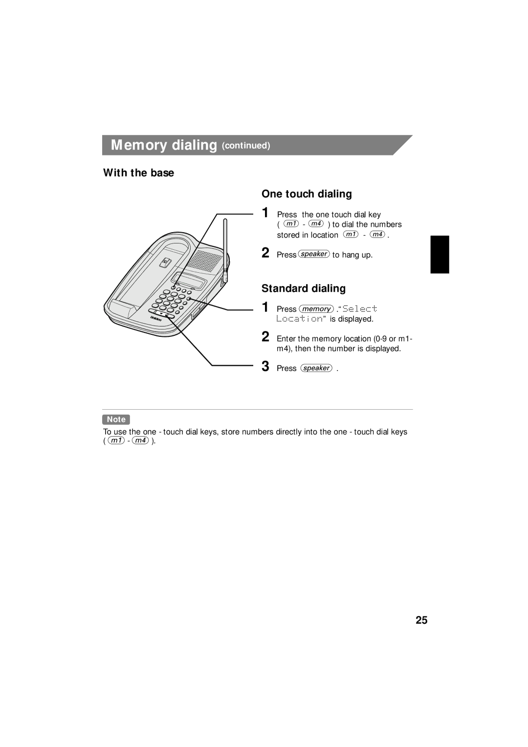 Uniden EXI 8966 manual With the base One touch dialing, Standard dialing 