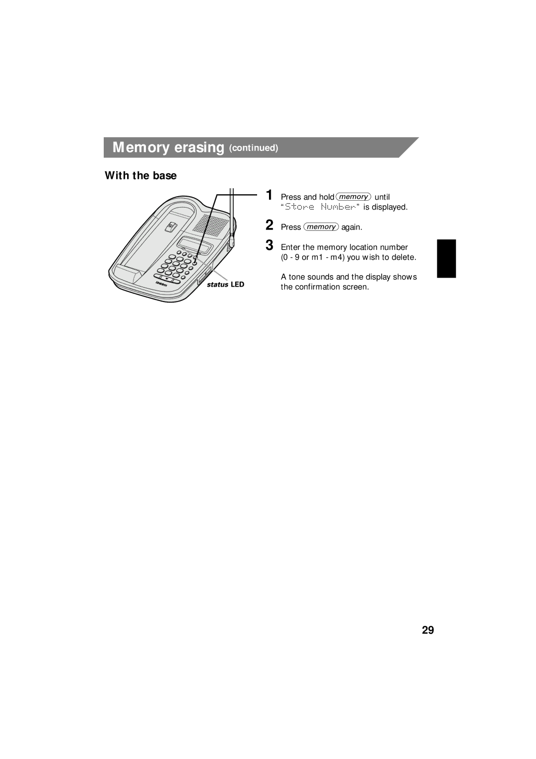 Uniden EXI 8966 manual Press and hold until Store Number is displayed 