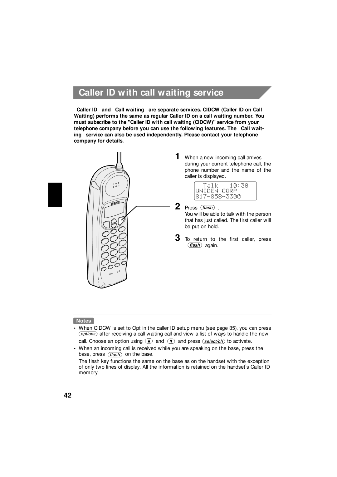 Uniden EXI 8966 manual Caller ID with call waiting service 