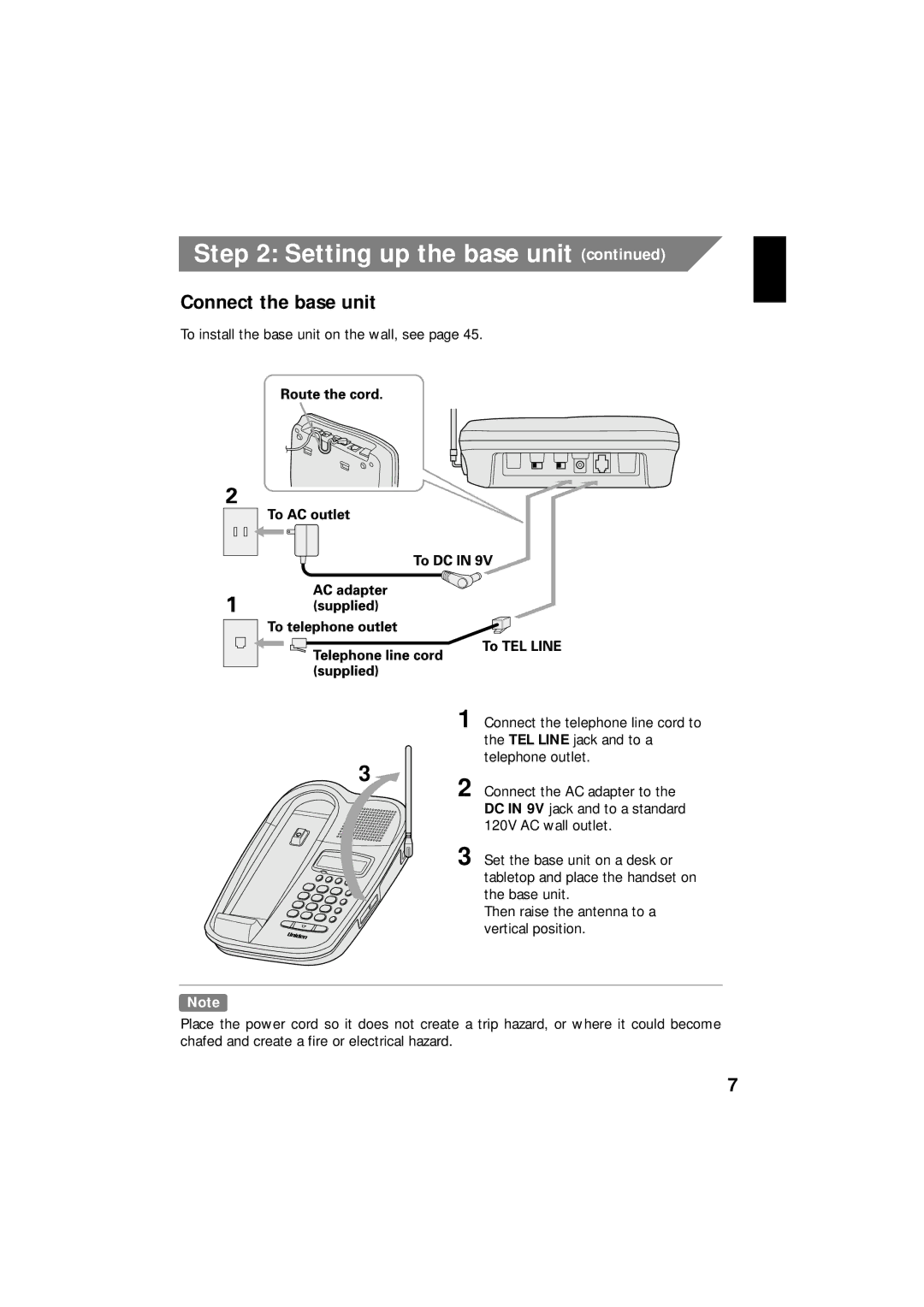 Uniden EXI 8966 manual Connect the base unit 