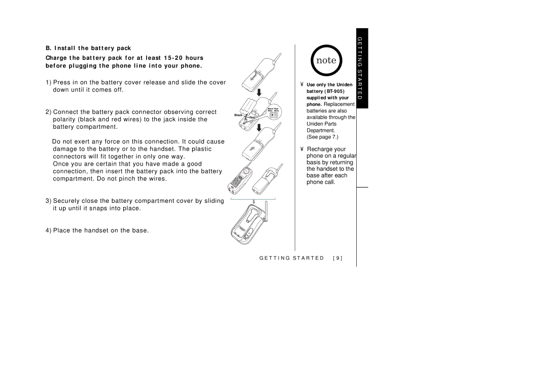 Uniden EXI2246 manual Use only the Uniden battery BT-905 supplied with your 