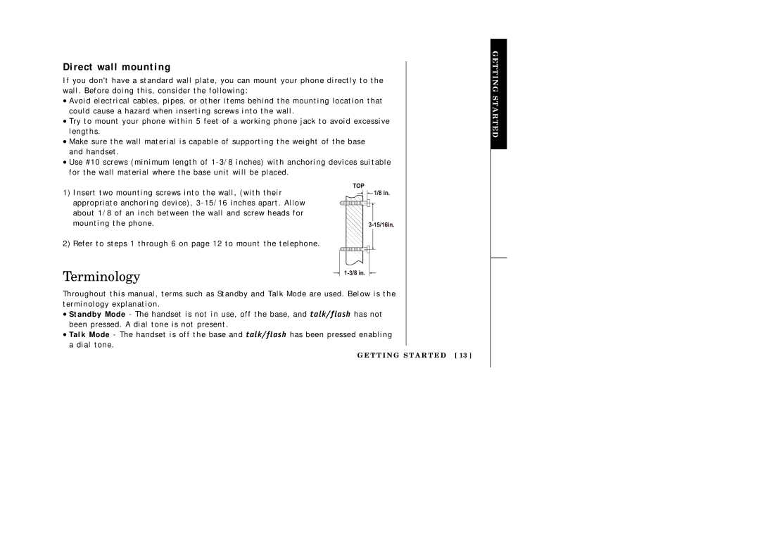 Uniden EXI2246 manual Terminology, Direct wall mounting 