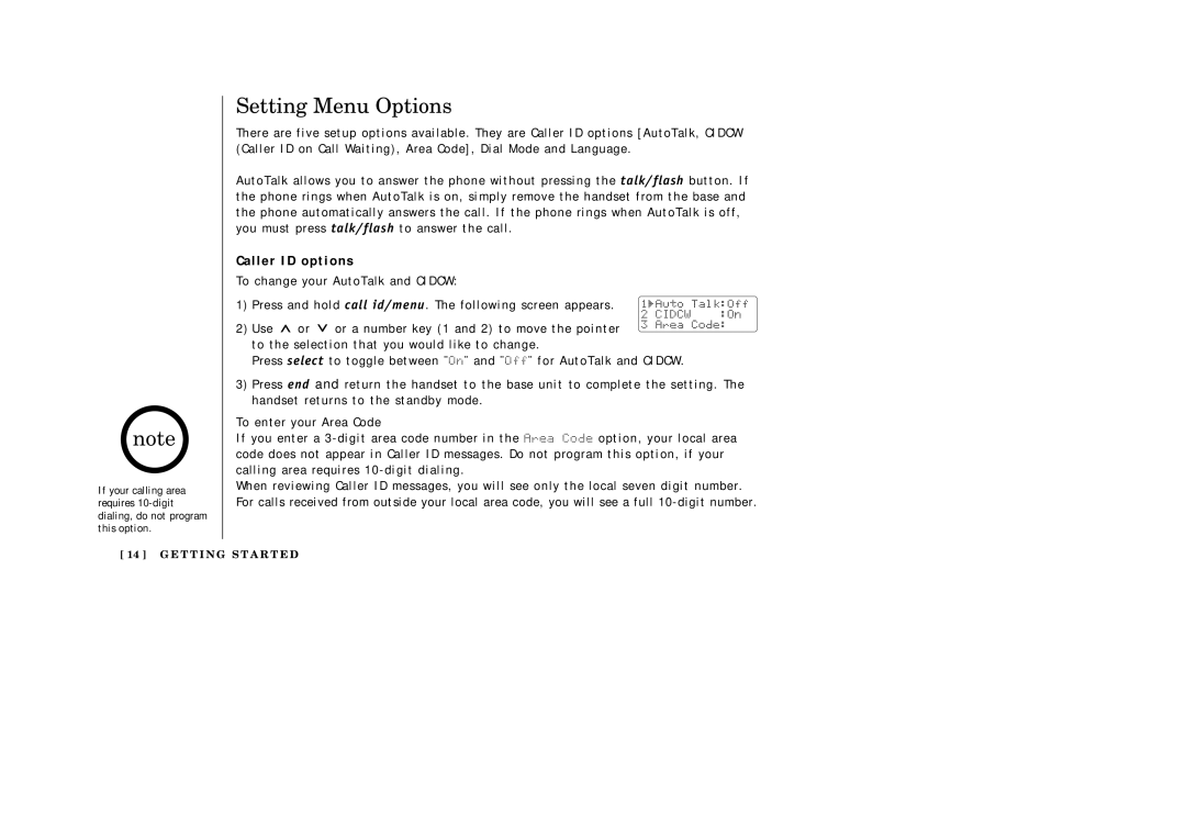 Uniden EXI2246 manual Setting Menu Options, Caller ID options 