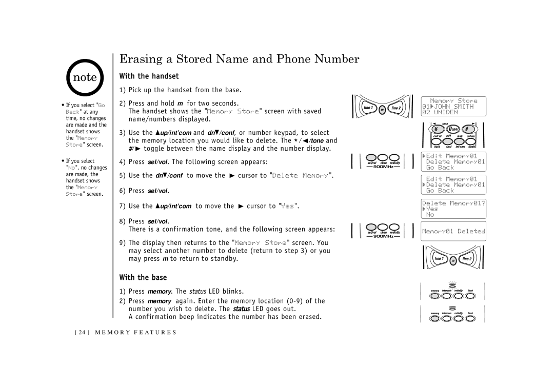 Uniden EXI2926 owner manual Erasing a Stored Name and Phone Number 