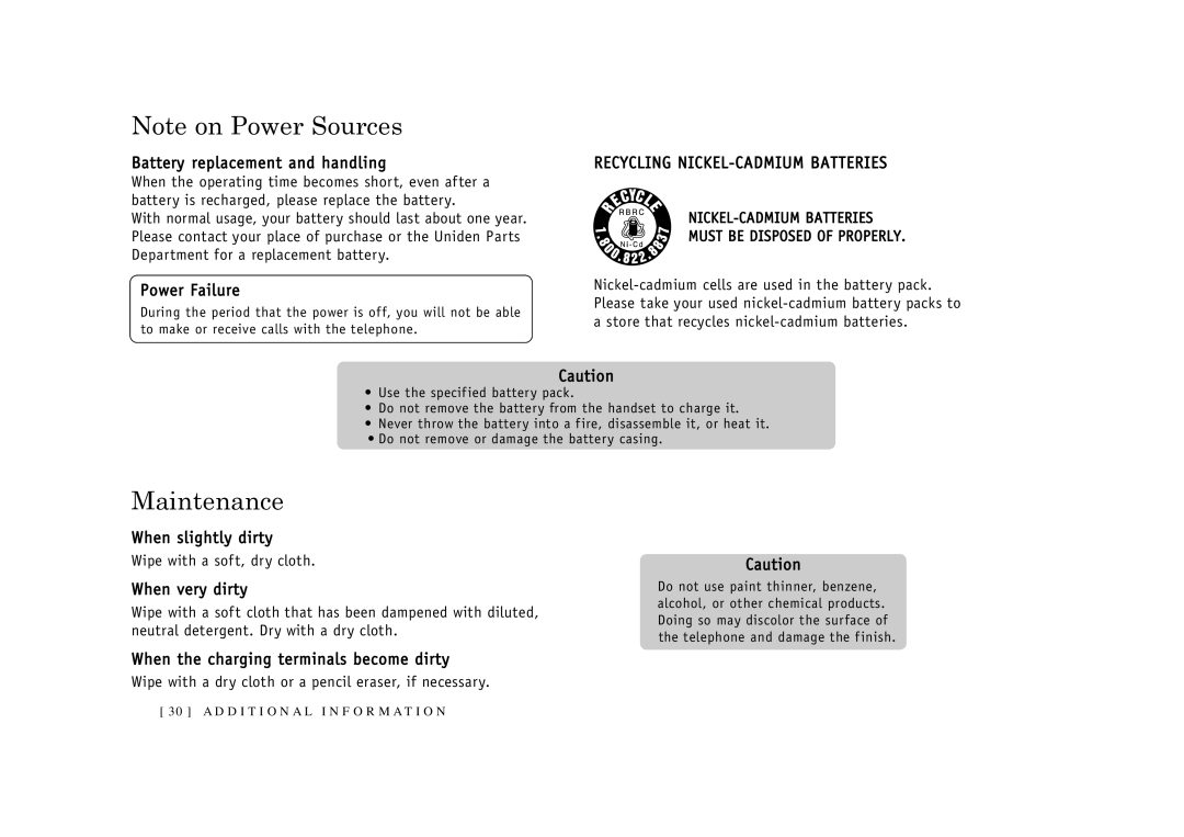 Uniden EXI2926 owner manual Maintenance 