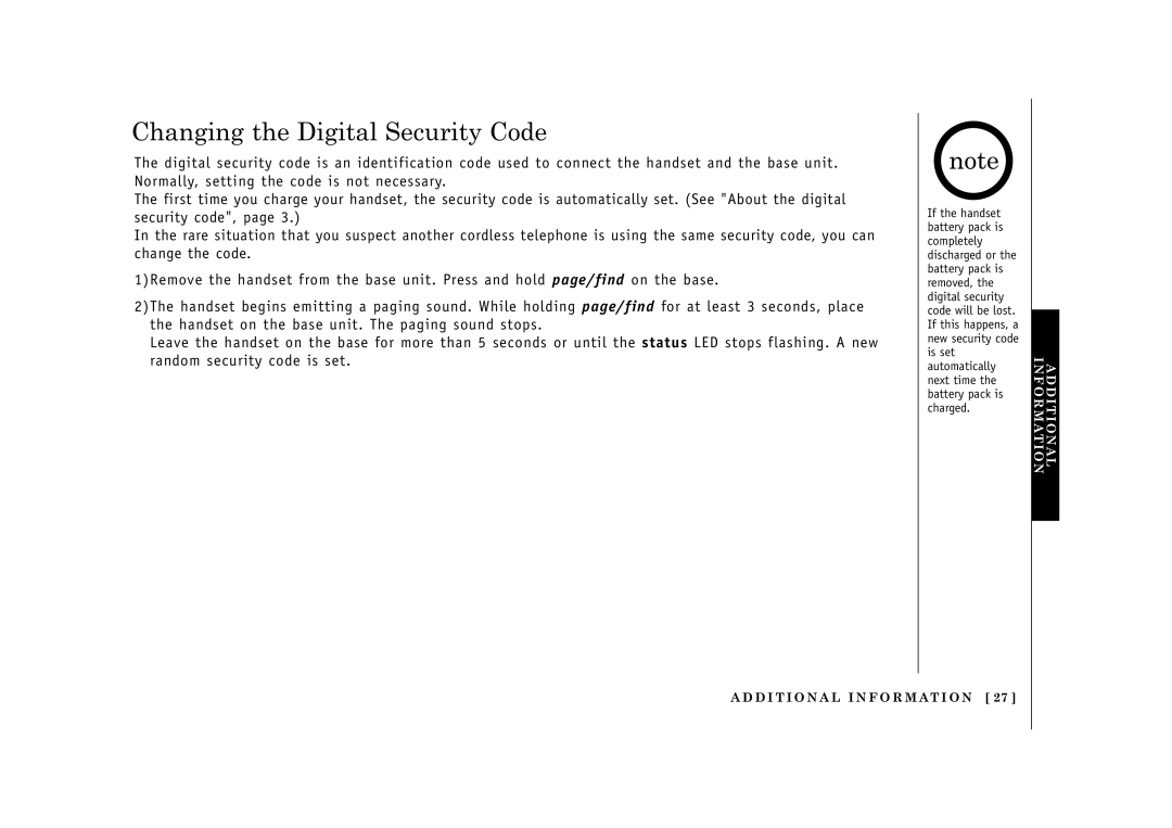 Uniden EXI2965, EXI2960 manual Changing the Digital Security Code, Information Additional 