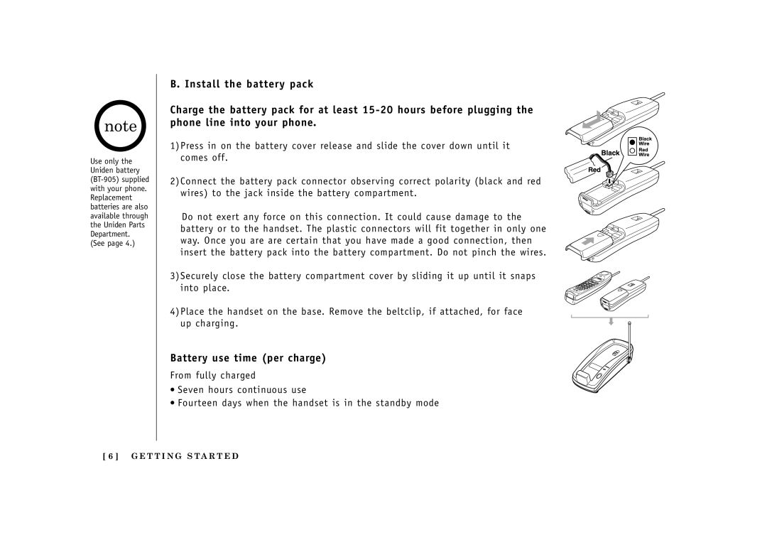 Uniden EXI2960, EXI2965 manual Battery use time per charge 