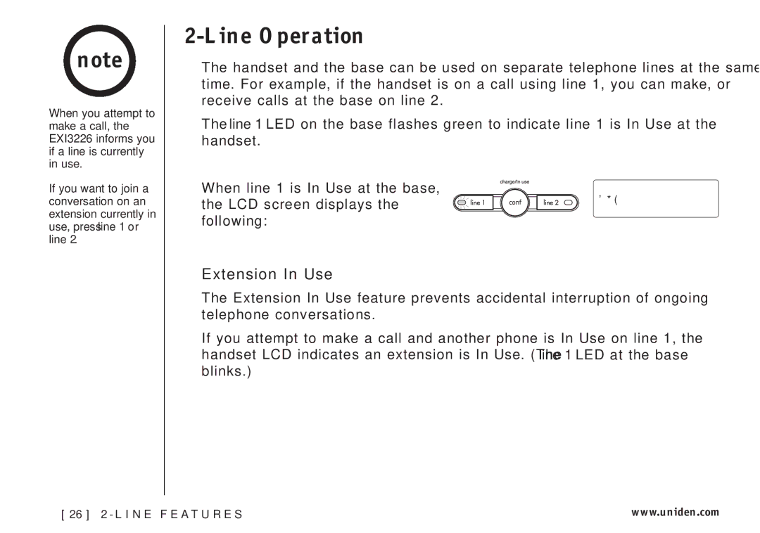 Uniden EXI3226 manual Line Operation, Extension In Use 