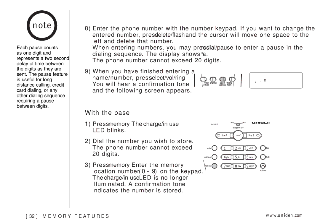 Uniden EXI3226 manual With the base 