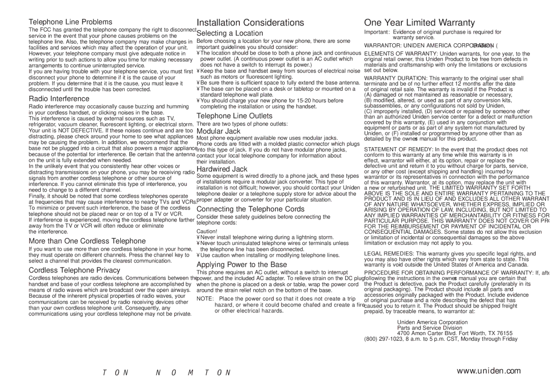 Uniden EXI3226 manual Installation Considerations 