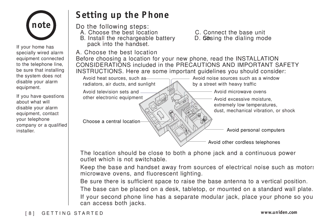 Uniden EXI3226 manual Setting up the Phone, Do the following steps 