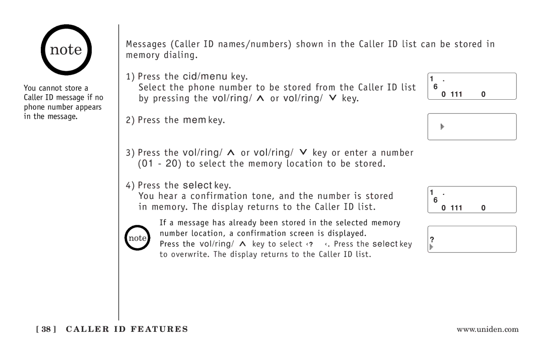 Uniden EXI3246 Series manual Storing Caller ID messages in Memory dialing 