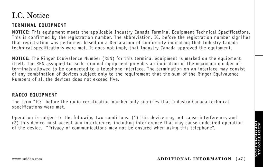 Uniden EXI3246 Series manual Terminal Equipment Radio Equipment 