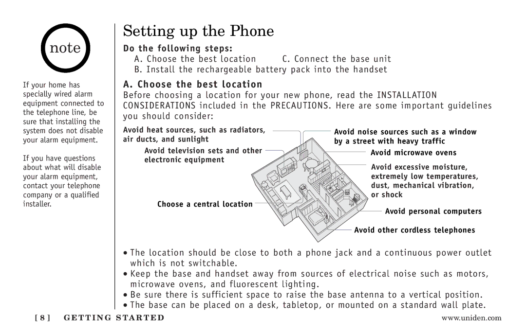 Uniden EXI3246 Series manual Setting up the Phone, Choose the best location, Do the following steps 