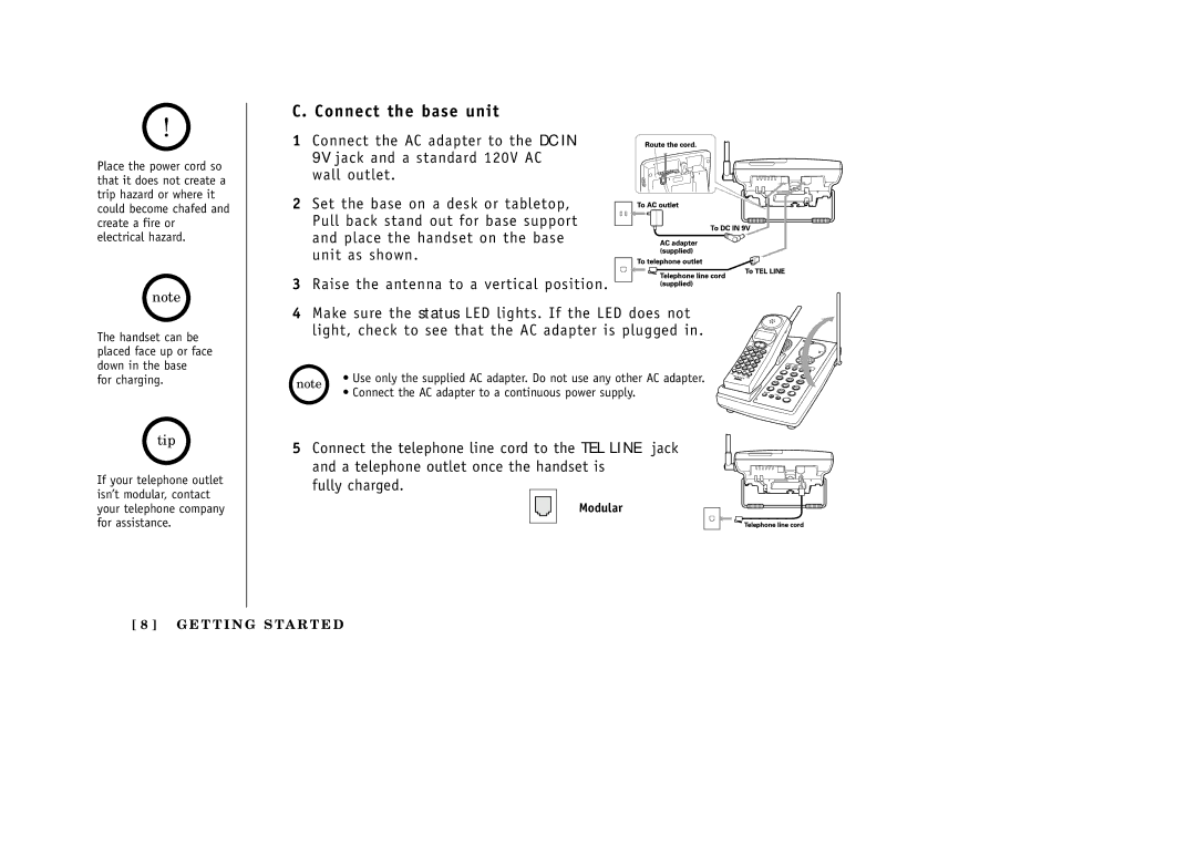 Uniden EXI3965 manual Connect the base unit 