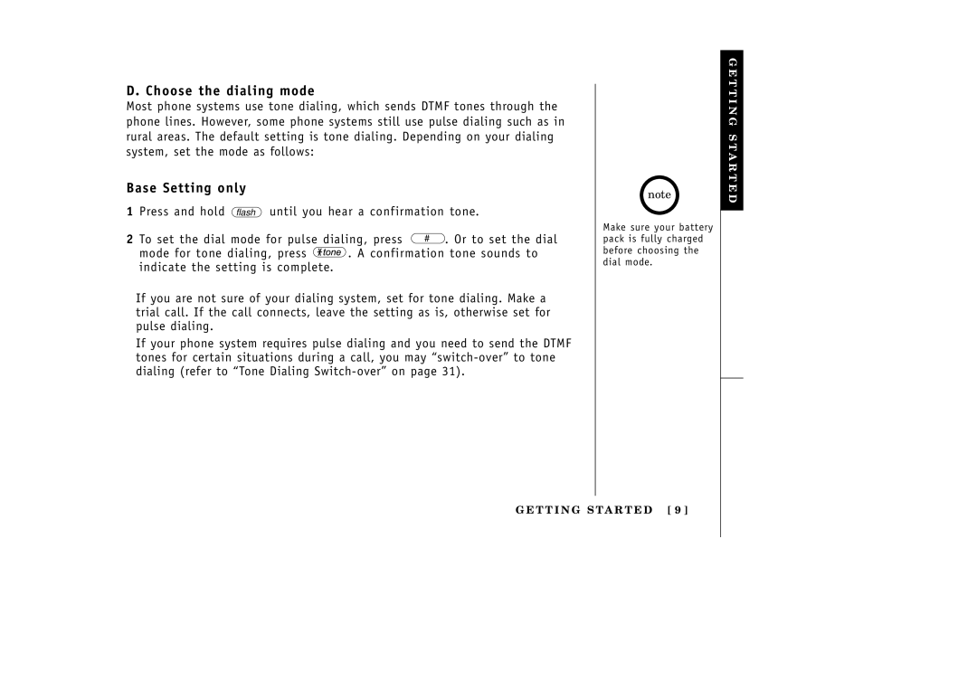 Uniden EXI3965 manual Choose the dialing mode, Base Setting only, Press and hold flash until you hear a confirmation tone 