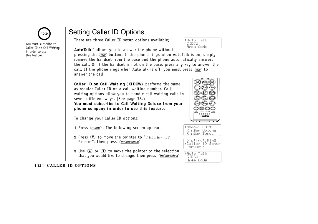 Uniden EXI3965 manual Setting Caller ID Options 