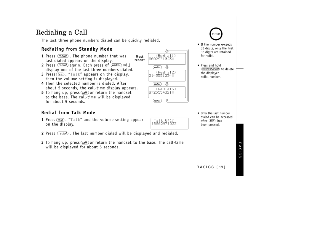 Uniden EXI3965 manual Redialing a Call, Redialing from Standby Mode, Redial from Talk Mode 