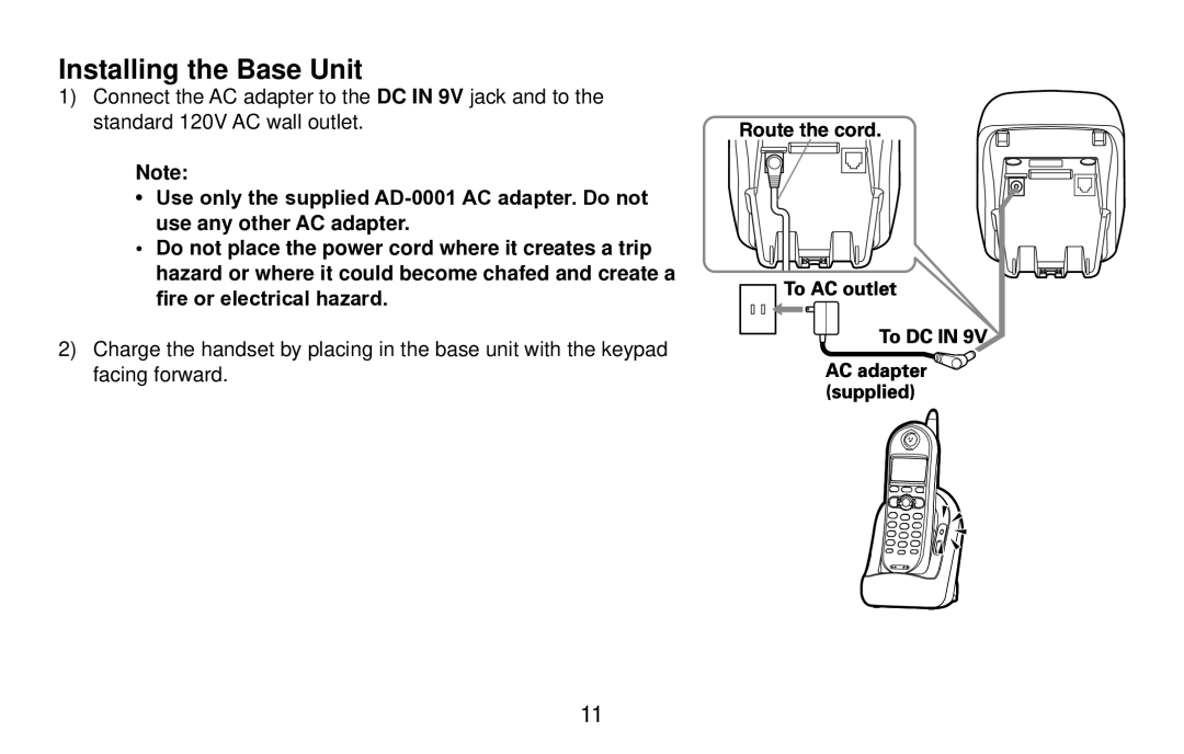 Uniden EXI4560 manual Installing the Base Unit, Standard 120V AC wall outlet 