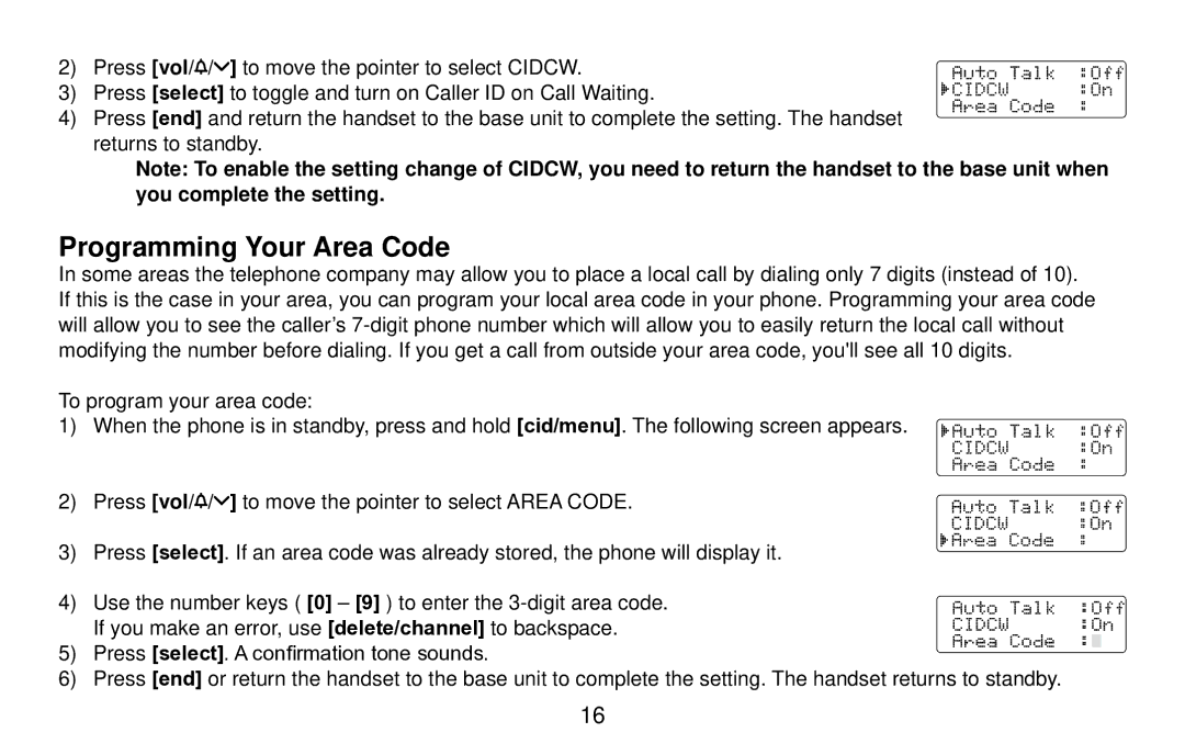 Uniden EXI4560 manual Programming Your Area Code 