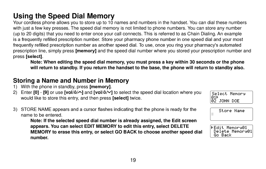 Uniden EXI4560 manual Using the Speed Dial Memory, Storing a Name and Number in Memory 