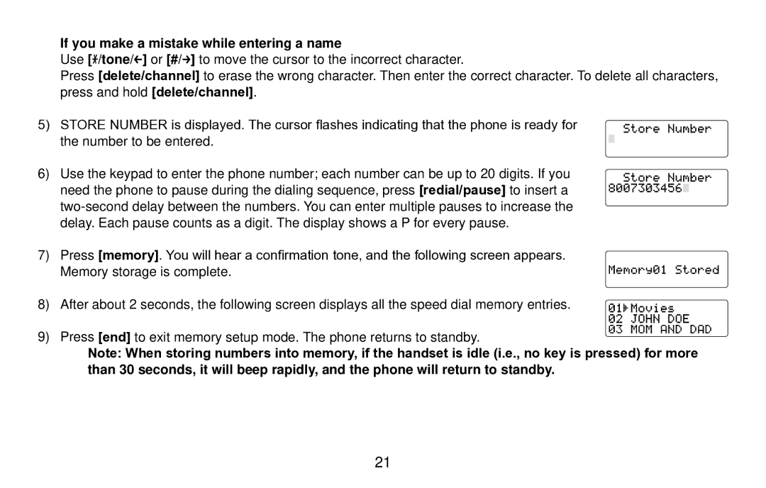 Uniden EXI4560 manual If you make a mistake while entering a name 