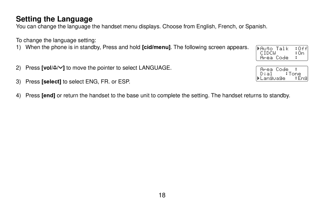 Uniden EXI4561 manual Setting the Language 