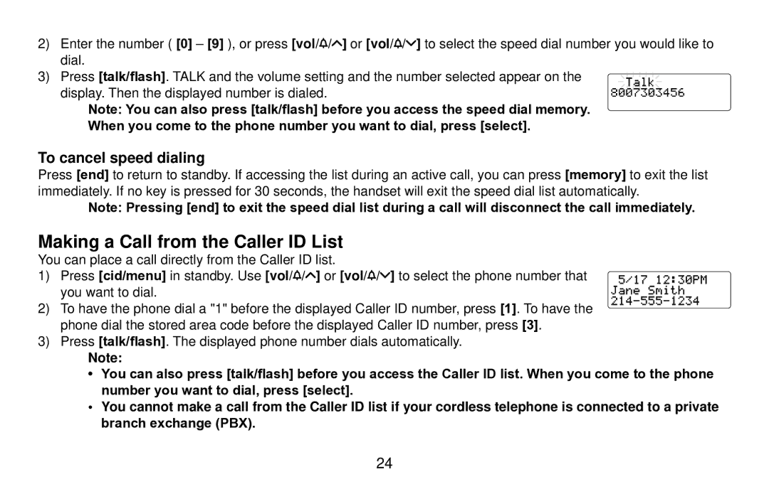 Uniden EXI4561 manual Making a Call from the Caller ID List, To cancel speed dialing 