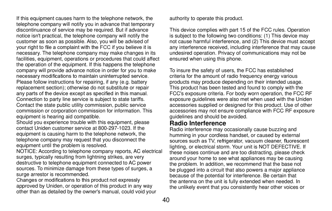 Uniden EXI4561 manual Radio Interference 