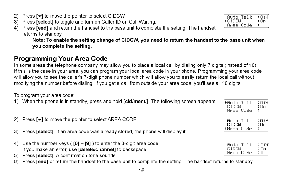 Uniden EXI5660 Series manual Programming Your Area Code 