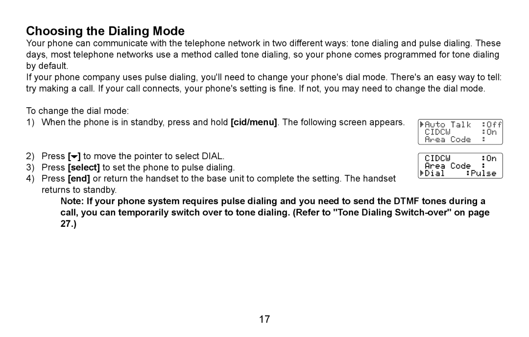 Uniden EXI5660 Series manual Choosing the Dialing Mode 