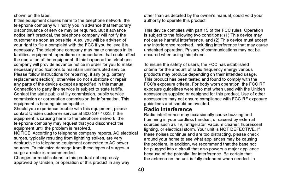 Uniden EXI5660 Series manual Radio Interference, Shown on the label 