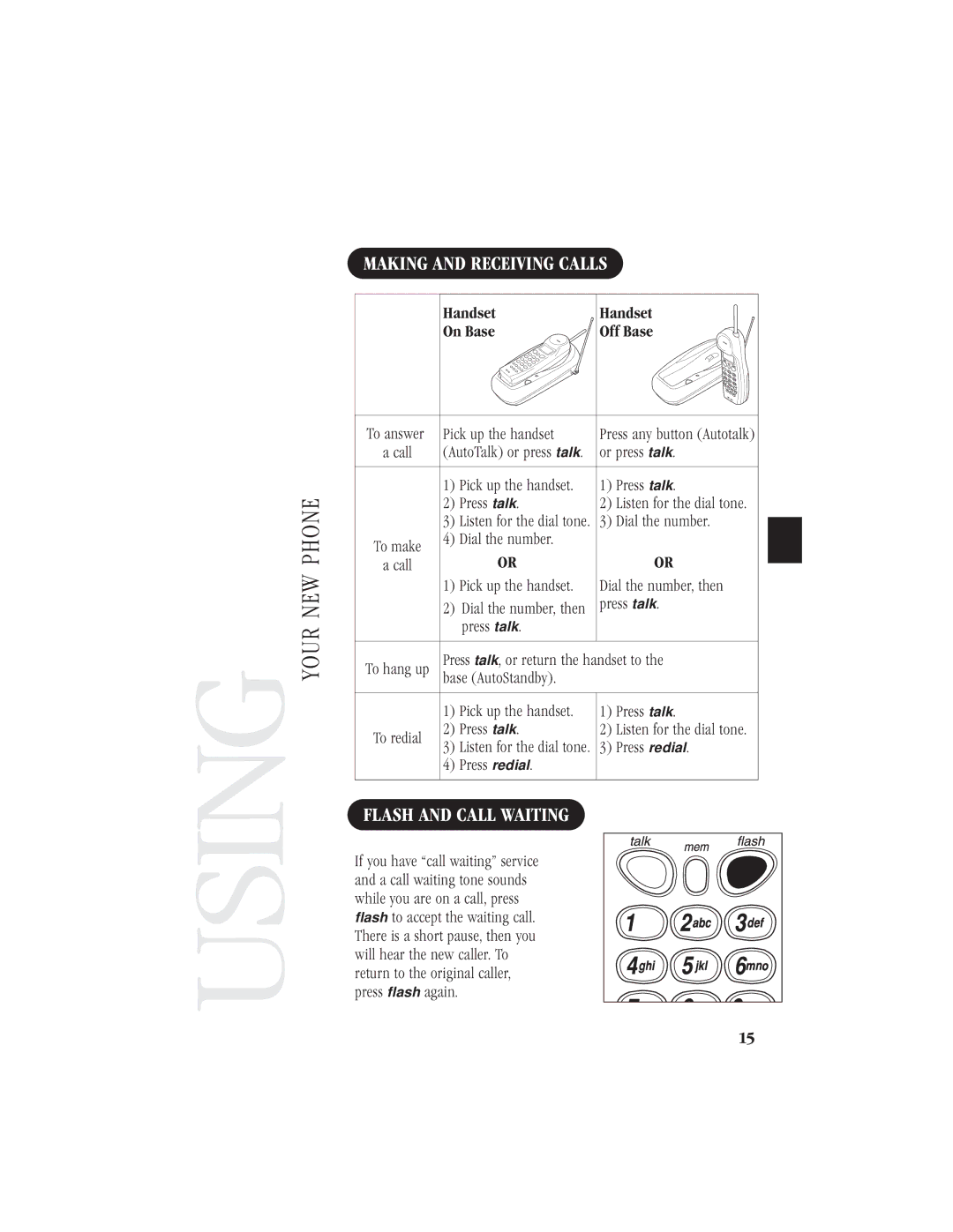 Uniden EXI7960 manual Making and Receiving Calls, Flash and Call Waiting 