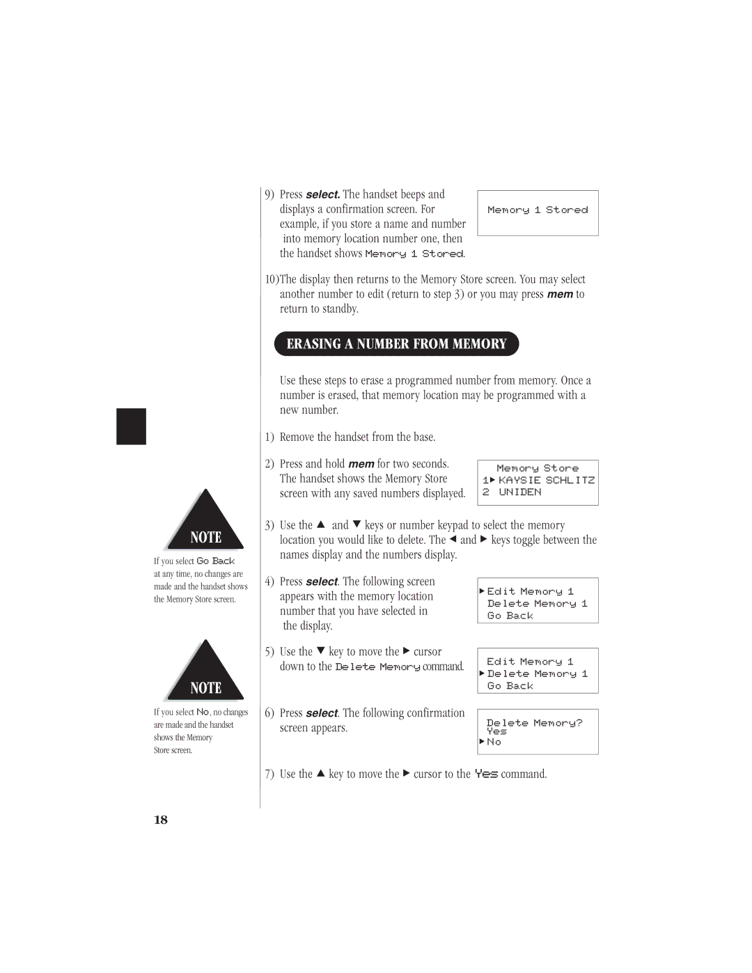 Uniden EXI7960 manual Erasing a Number from Memory 