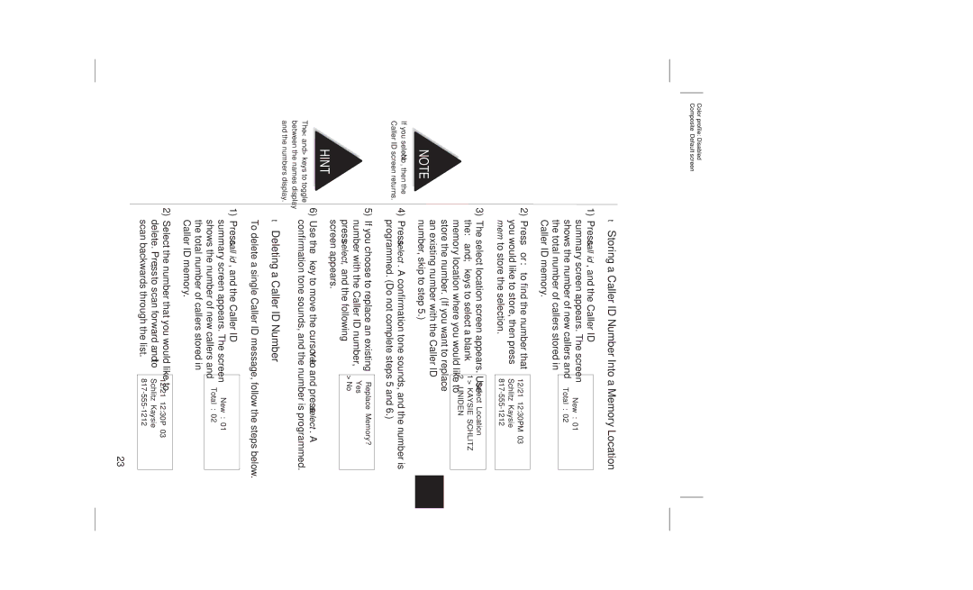 Uniden EXI7960 manual Storing a Caller ID Number Into a Memory Location, Deleting a Caller ID Number 