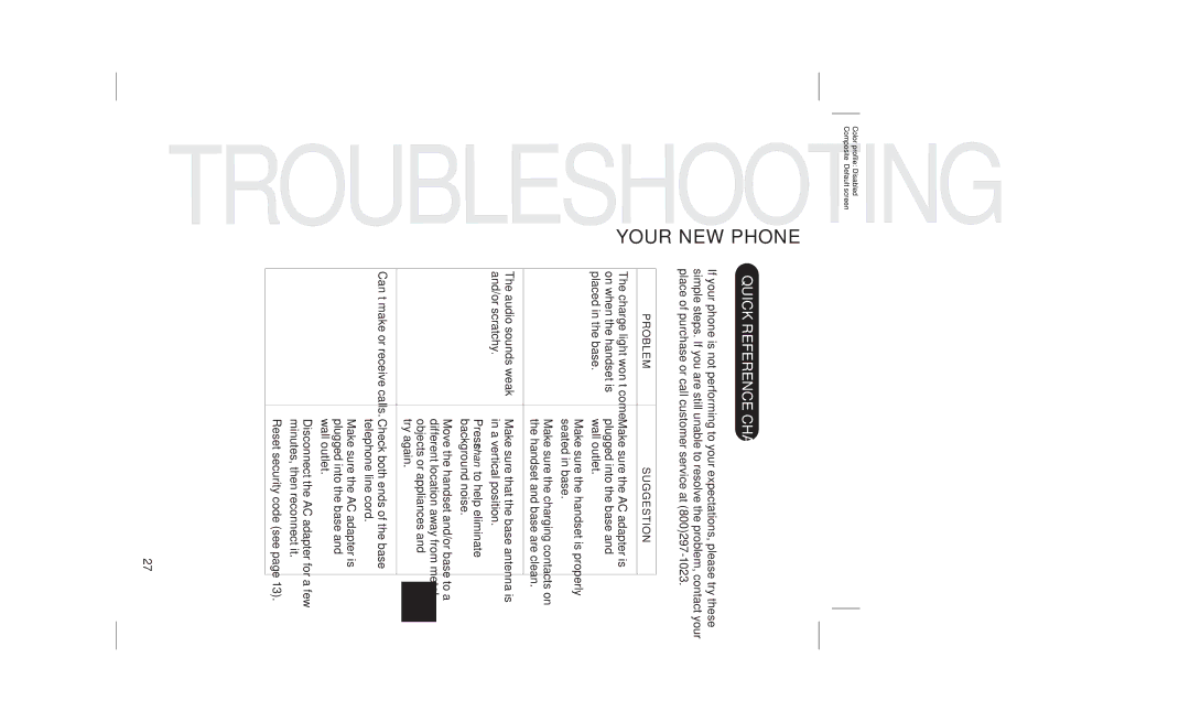 Uniden EXI7960 manual Troubleshooting, Quick Reference Chart 