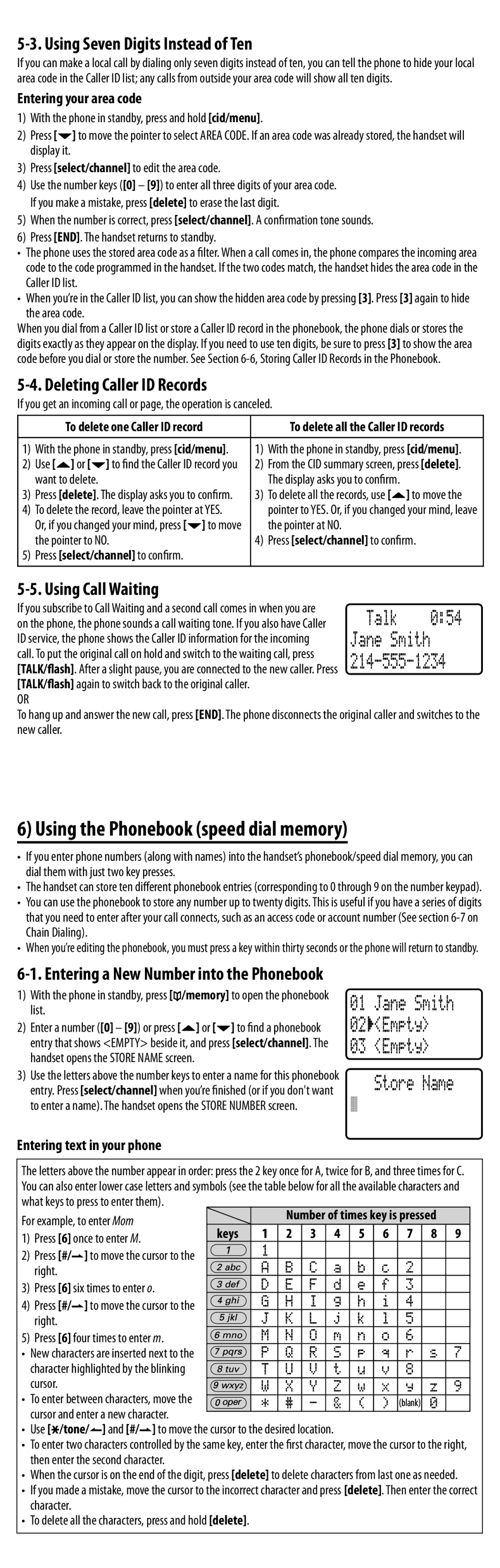 Uniden EXI8560 manual Using the Phonebook speed dial memory, Using Seven Digits Instead of Ten, Deleting Caller ID Records 