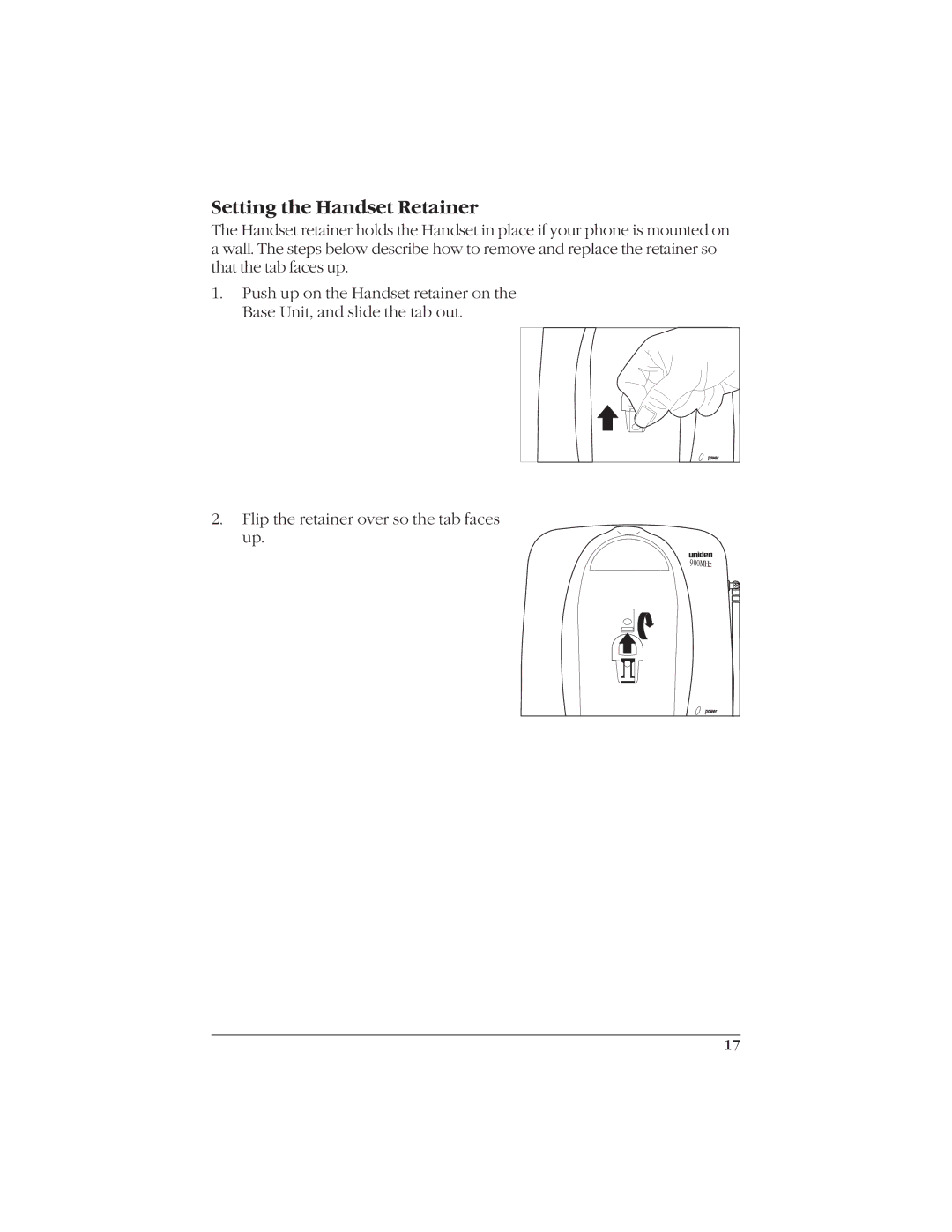 Uniden EXI916 manual Setting the Handset Retainer 