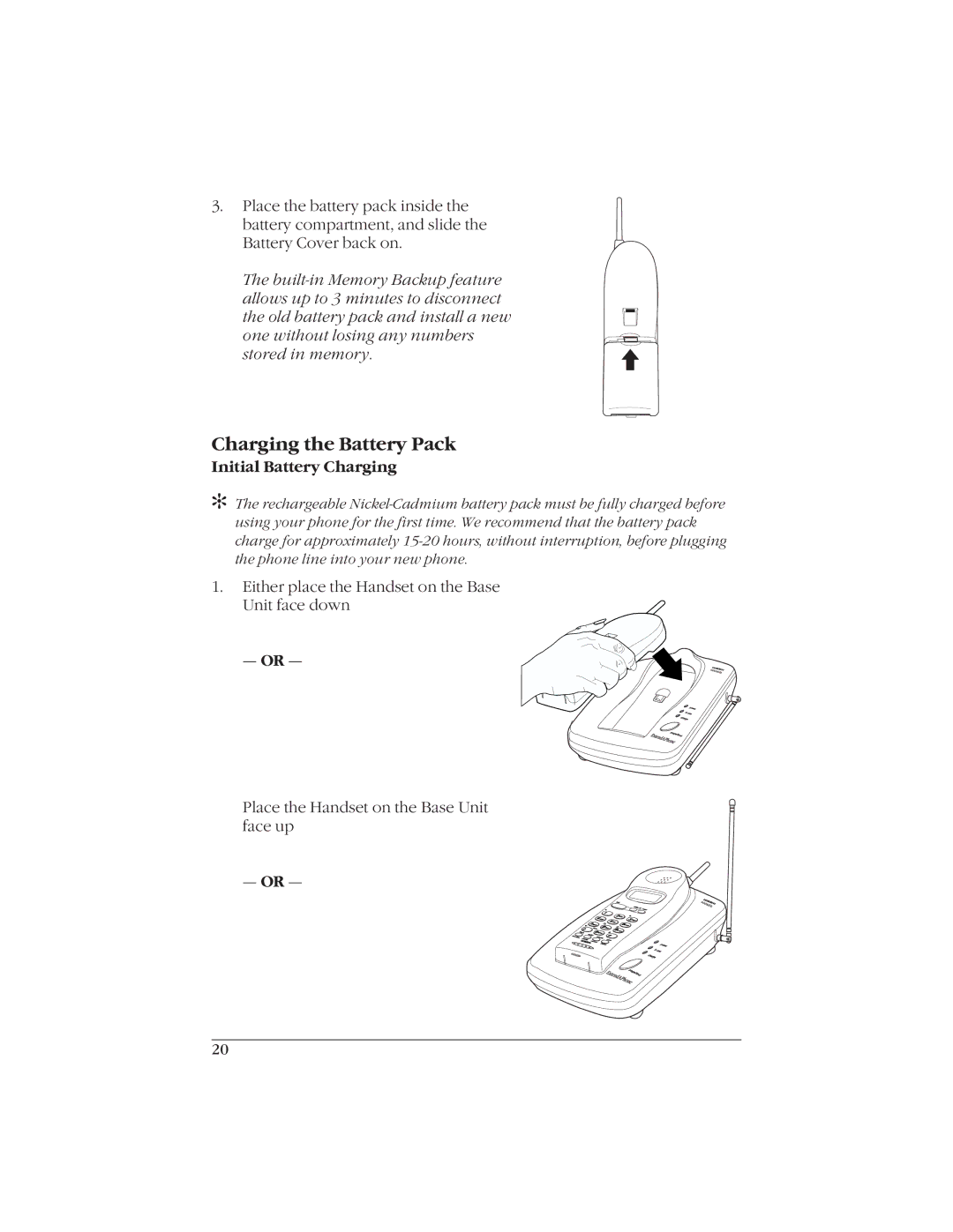 Uniden EXI916 manual Charging the Battery Pack, Initial Battery Charging 