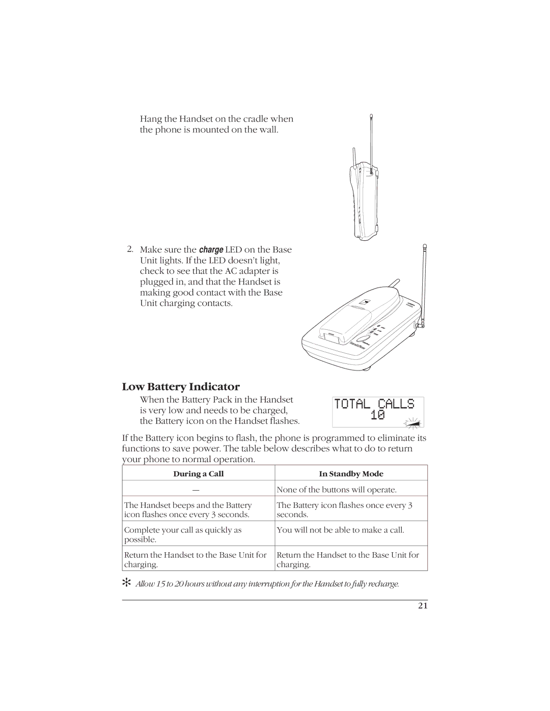 Uniden EXI916 manual Total Calls, Low Battery Indicator 