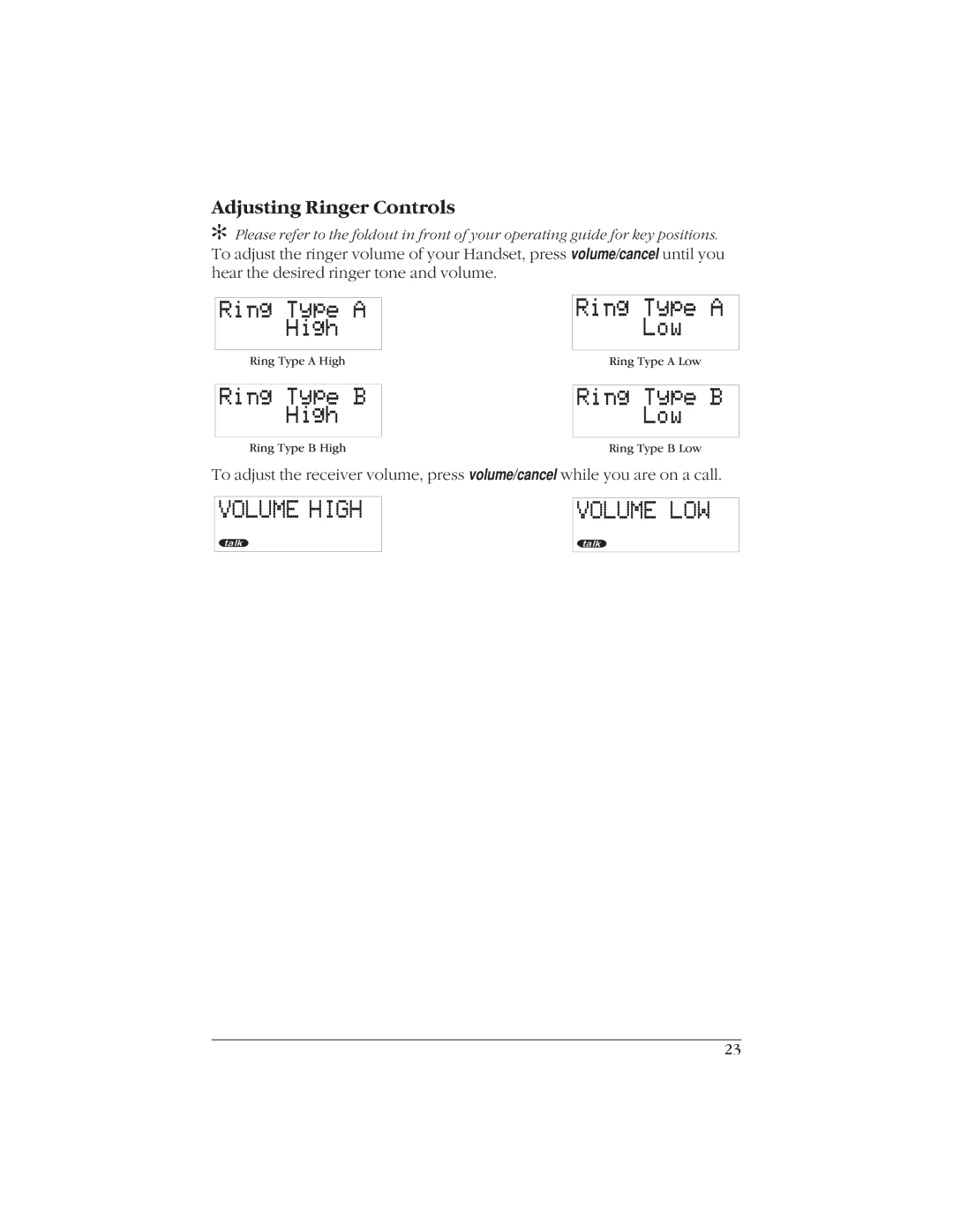 Uniden EXI916 manual Volume High Volume LOW, Adjusting Ringer Controls 