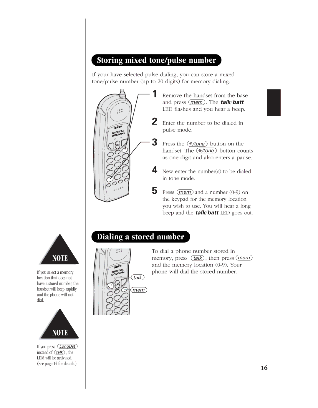 Uniden EXL 8900 manual Storing mixed tone/pulse number, Dialing a stored number 